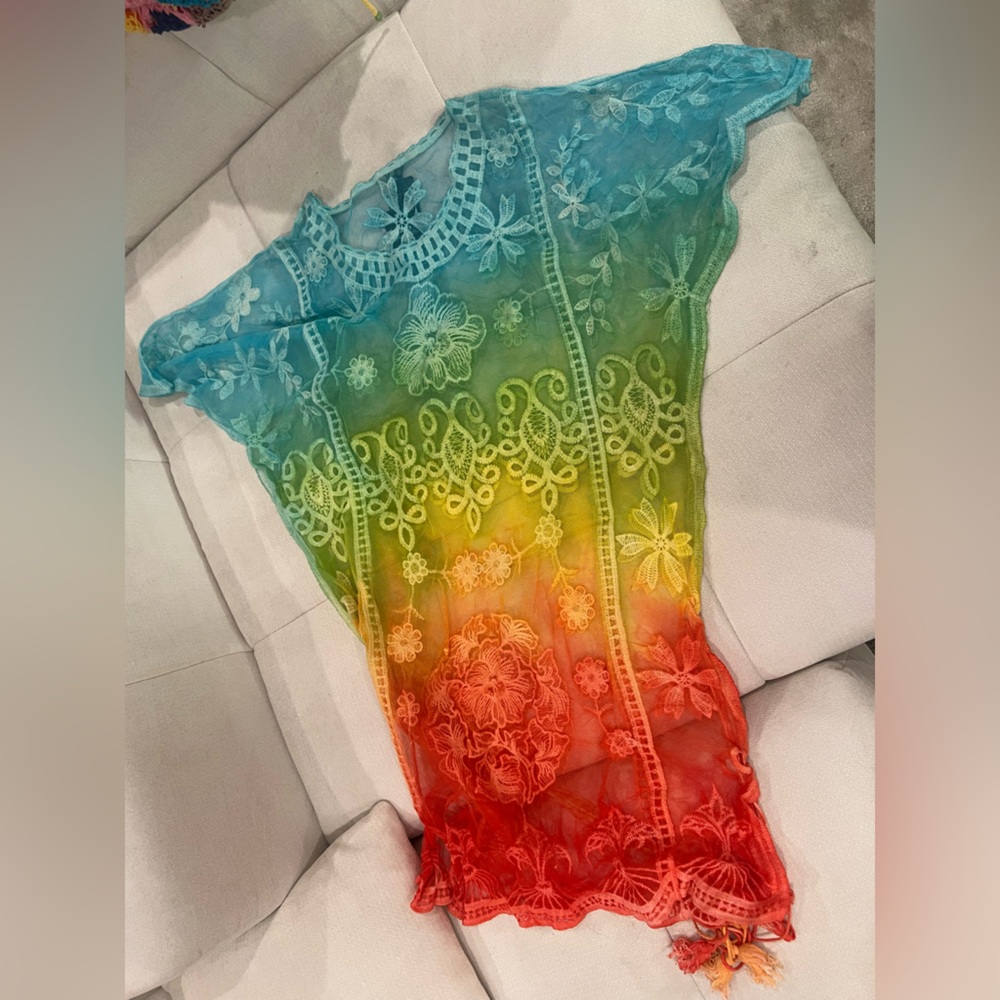 Vibrant Multicolor Lace mesh rainbow kaftan